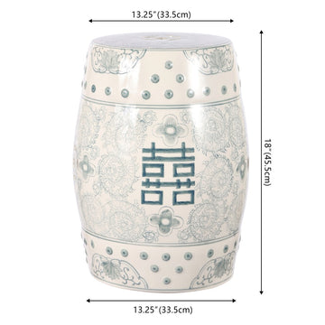 Double Happiness 18" Chinoiserie Ceramic Drum Garden Stool - JONATHAN Y